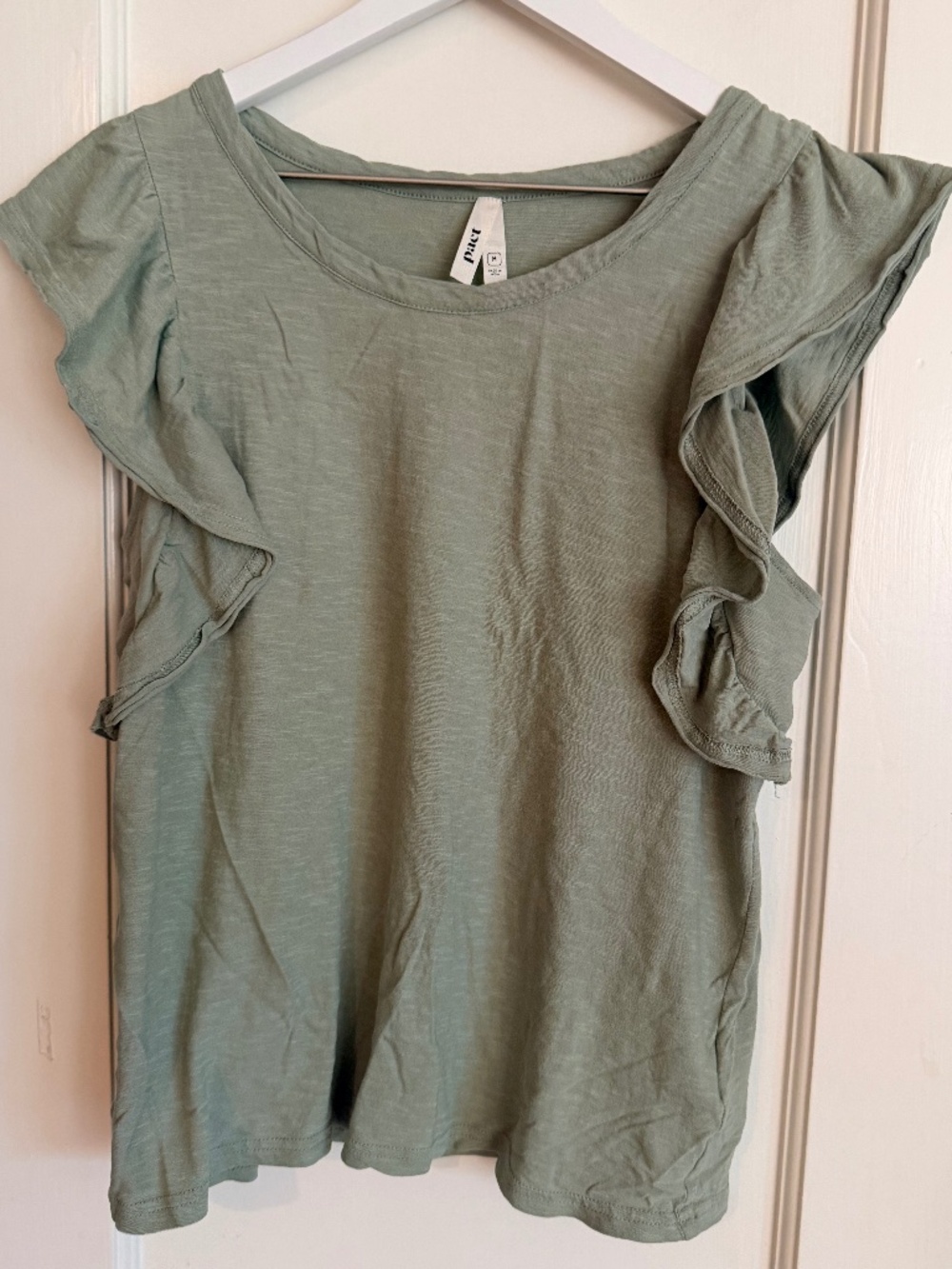 Lightweight PACT Organic Cotton Flutter Sleeve Tank in Sage Green - Medium
